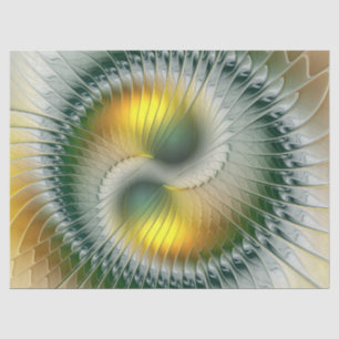 Papier Mousseline Yin Yang Vert Jaune Abstrait Fractal Coloré
