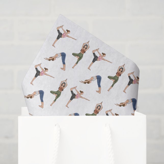 Papier Mousseline Yoga Pose Women Workout Wellness Pattern (Sac cadeau)
