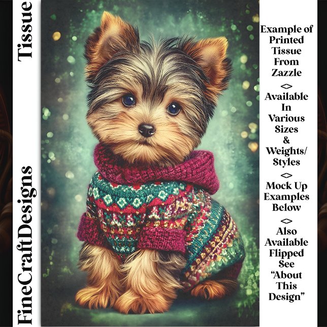 Papier Mousseline Yorkie Chien dans le pull de Noël DS2LR Decoupage (Créateur téléchargé)