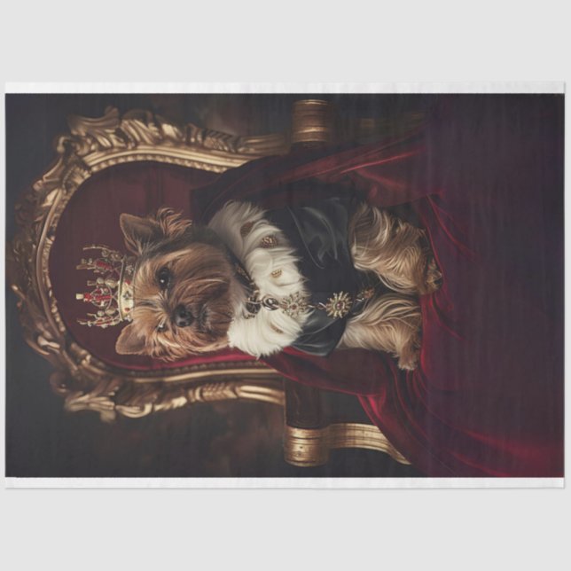 Papier Mousseline Yorkie dans Red Kings Chaire Couronne Découpage (Recto)