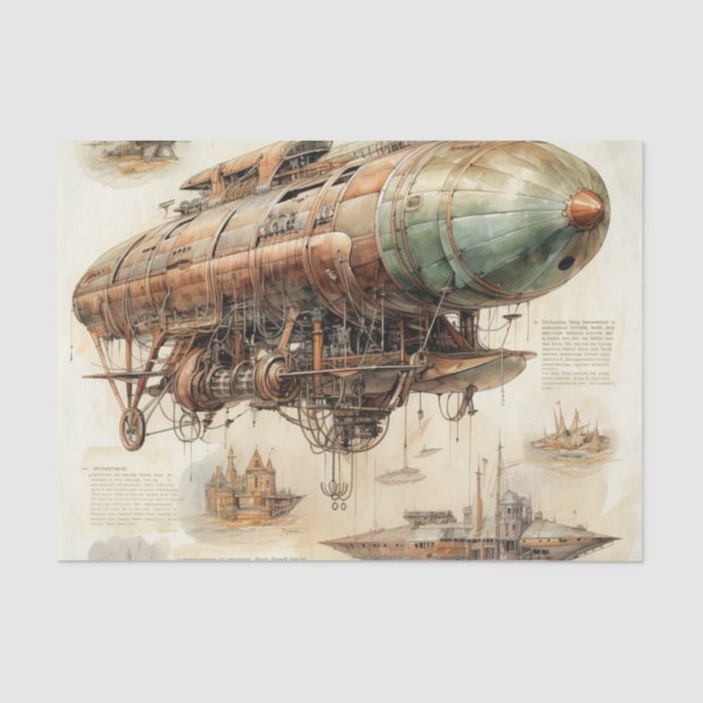 Papier Mousseline Zeppelin Steampunk vintage (4) (Recto)