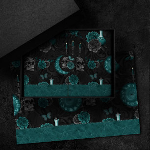 Papier Mousseline Zodiac Magie Turquoise foncé vert crâne gothique