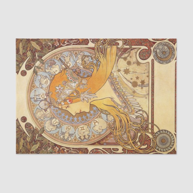 Papier Mousseline Zodiac par Alphonse Mucha Tissue Paper (Recto)