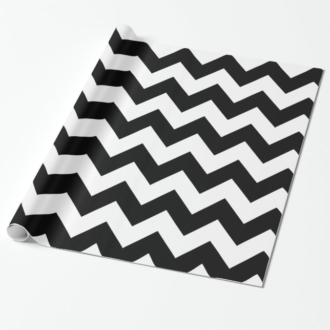 Papier noir et blanc d'emballage cadeau de Chevron (Déroulé)