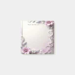 Papier notes Post-it cadre floral rose
