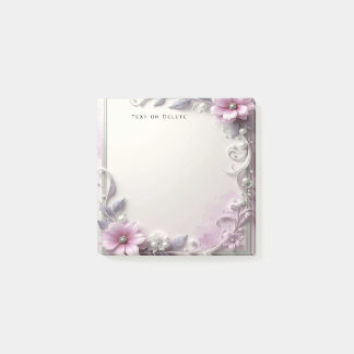 Papier notes Post-it cadre floral rose
