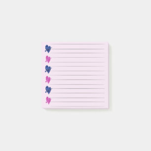 Papier notes Post-it cœur rose et bleu