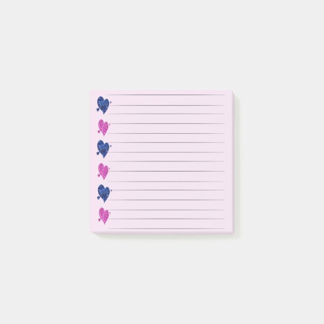 Papier notes Post-it cœur rose et bleu (Devant)