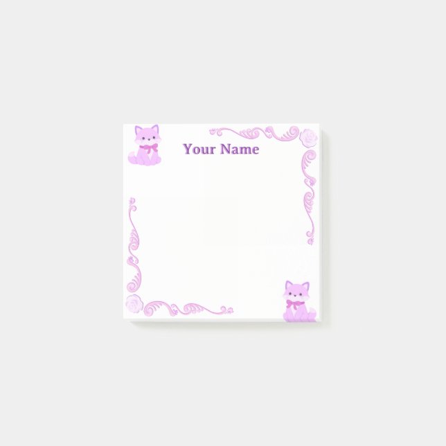 Papier-notes Post-it filigrané renard violet perso (Devant)