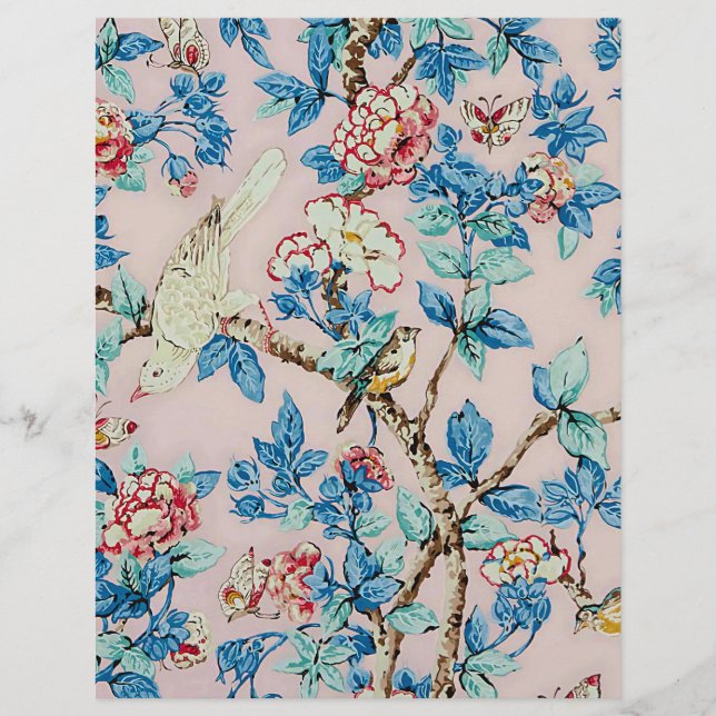 Papier origami d'oiseaux vintages rose et bleu (Devant)