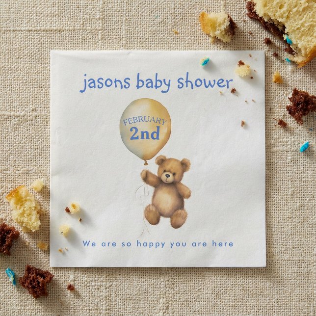 Papier Ours en peluche avec serviette en baby shower de b (Teddy bear with balloon baby shower napkin)