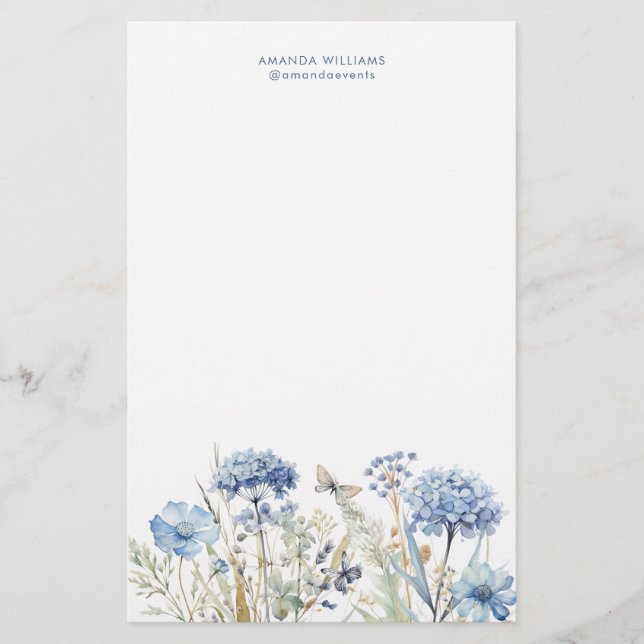 Papier papeterie Fleur sauvage bleu aquarelle (Devant)