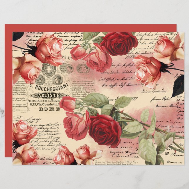 Papier papier Ephemera Rose vintage (Devant / Derrière)