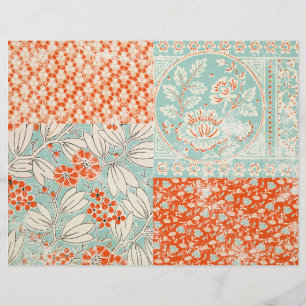 Papier papier journal turquoise et rouge Floral