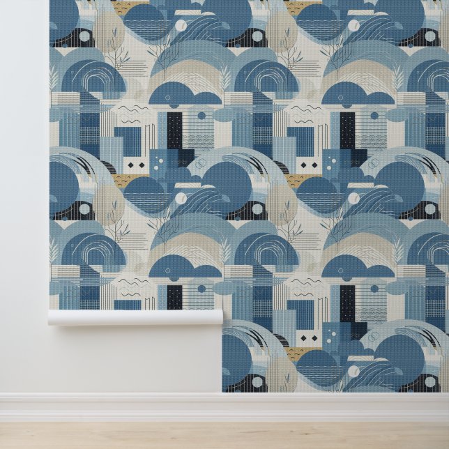 Papier Peint 21e Anniversaire crème bleu fleur amande (Application)