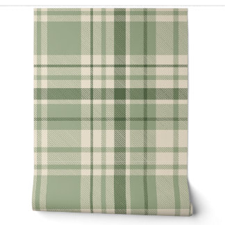 Papier Peint 24" Vert Sauge Tartan Plaids