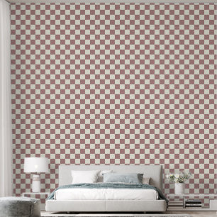 Papier Peint 2" Damier Terracotta Rose & Blanc Ivoire