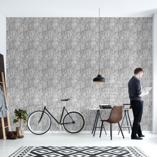 Papier Peint 2' x 12' Grey Scratch Pattern Textured Vinyl (Salon)