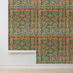 Papier Peint 60s Vert Turc motif persan peler et bâton
