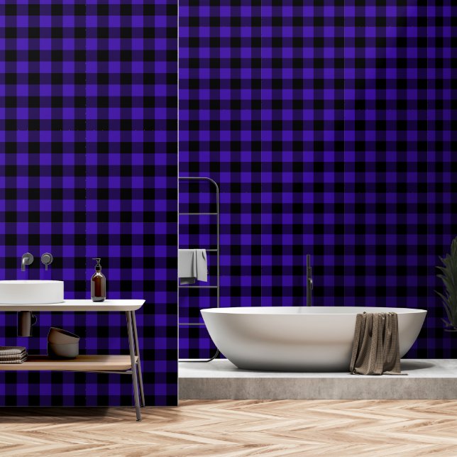 Papier peint à carreaux noir et bleu (Salle de bain)