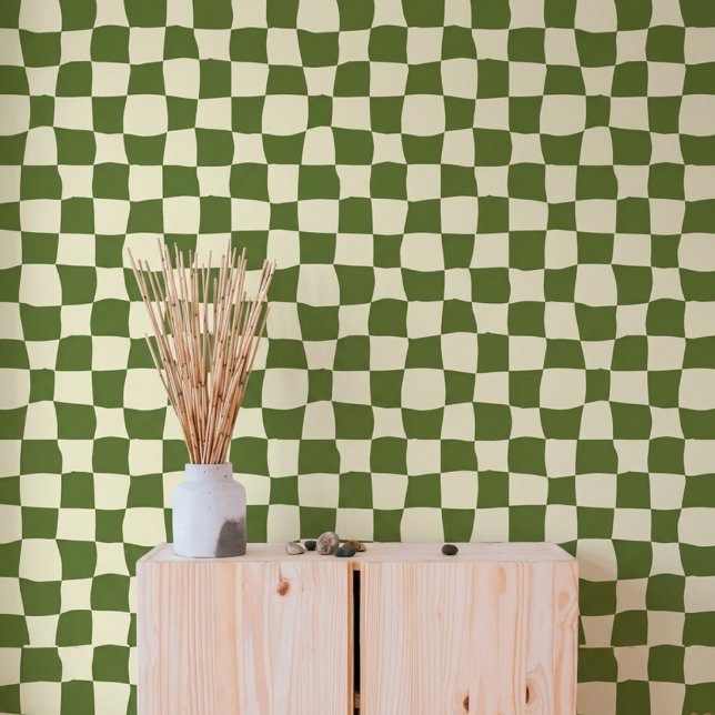 Papier Peint à Carreaux Vert Olive Ondulé Moderne (Créateur téléchargé)