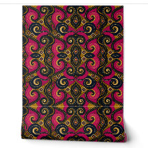 Papier peint à motif africain paisley or magenta