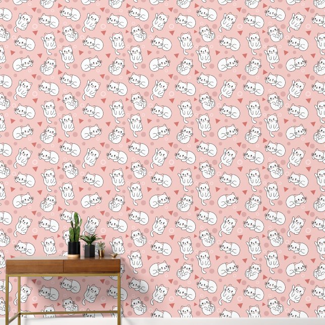 Papier peint à motif de chat rose mignon (Couloir)