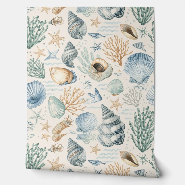 Papier Peint à Motif de Plage | Coquillage de la C (Déroulement)