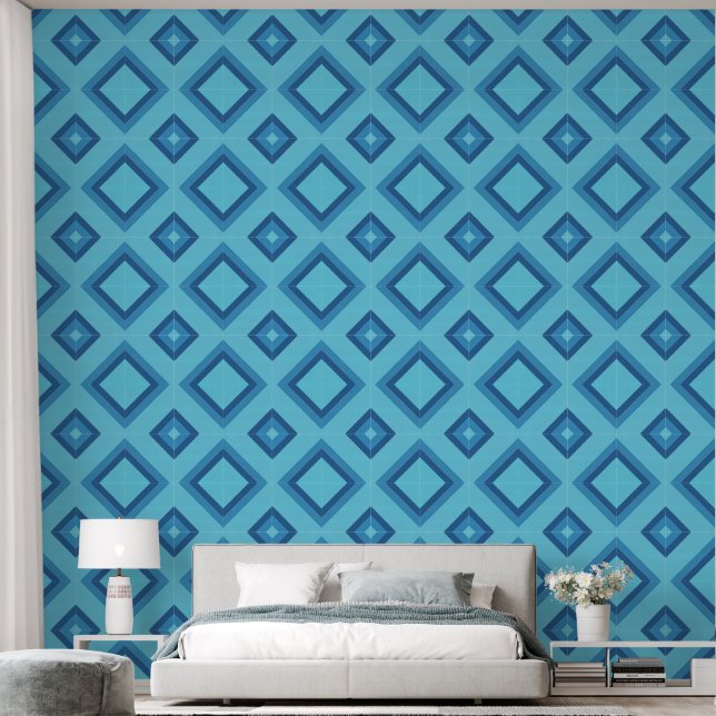 Papier Peint à Motif Diamants Bleus (Chambre à coucher)