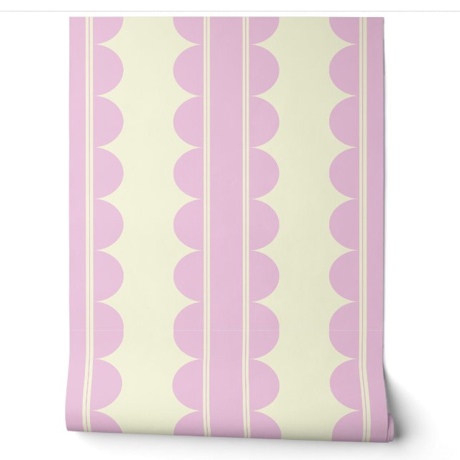 Papier peint à motif festonné rose poudré (Déroulement)