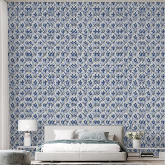 Papier peint à motif floral bleu vintage Élégant p