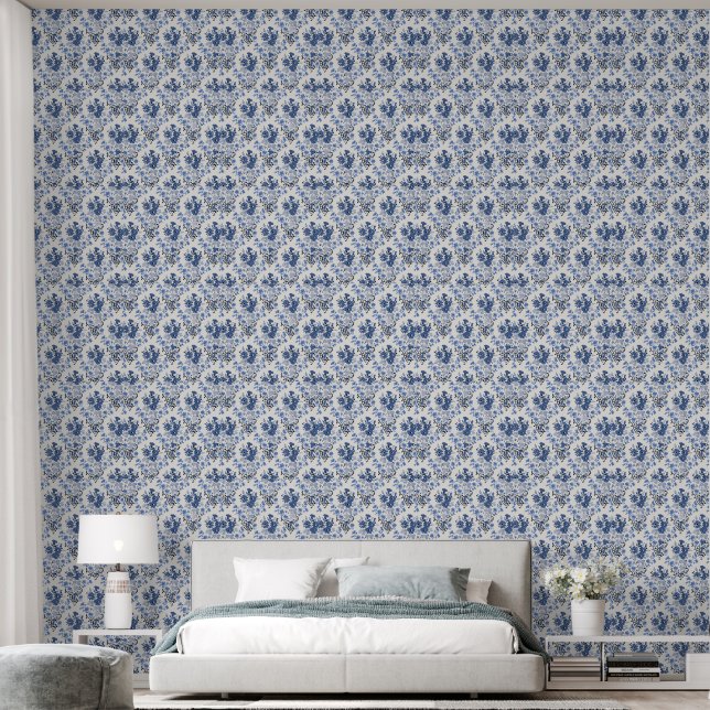 Papier peint à motif floral bleu vintage Élégant p (Chambre à coucher)