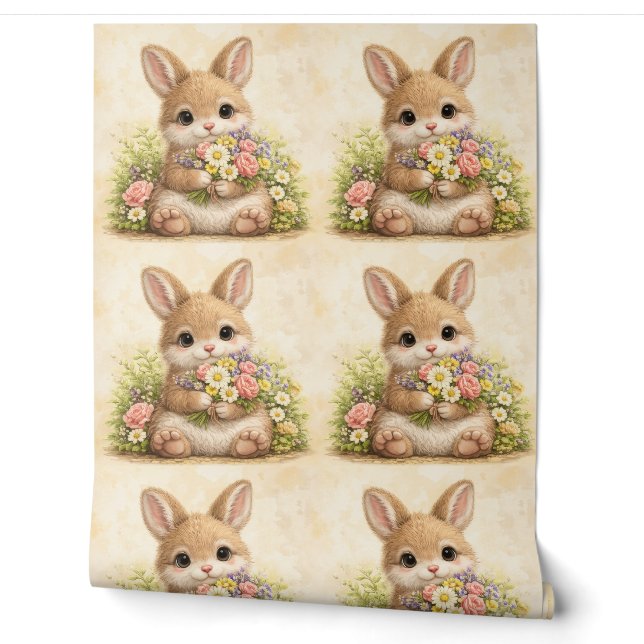 Papier peint à motif floral de lapin mignon (Déroulement)