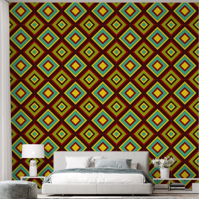 Papier peint à rayures diagonales multicolores – M (Chambre à coucher)