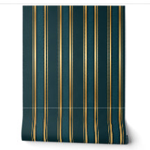 Papier Peint à Rayures Luxueux Bleu Vert Or