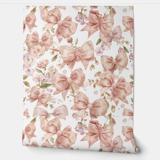 Papier Peint à Ruban Rose Pâle | Mur d'Accent de N (Déroulement)