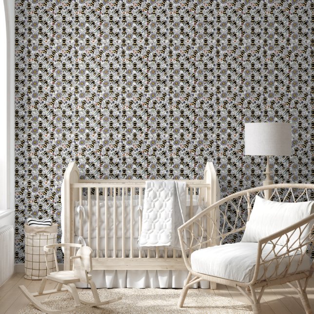 Papier Peint Abeille Bourdon Florale Pastel  (Enfants)