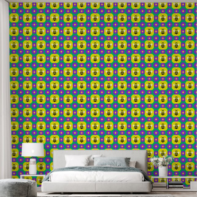 Papier Peint Abeilles et fleurs de dessin animé (Chambre à coucher)
