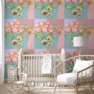Papier Peint Abeilles et fleurs occupées Honeycomb Enfants Nurs