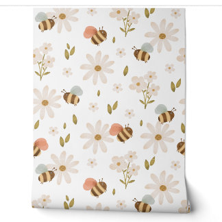 Papier peint abeilles et fleurs pour bébés
