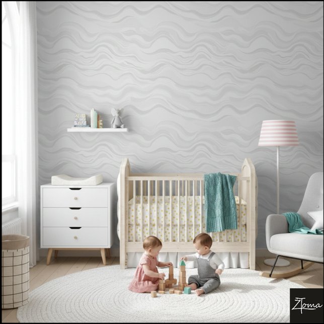 Papier Peint Abstract Gray White Wavy Seamless Pattern (Créateur téléchargé)
