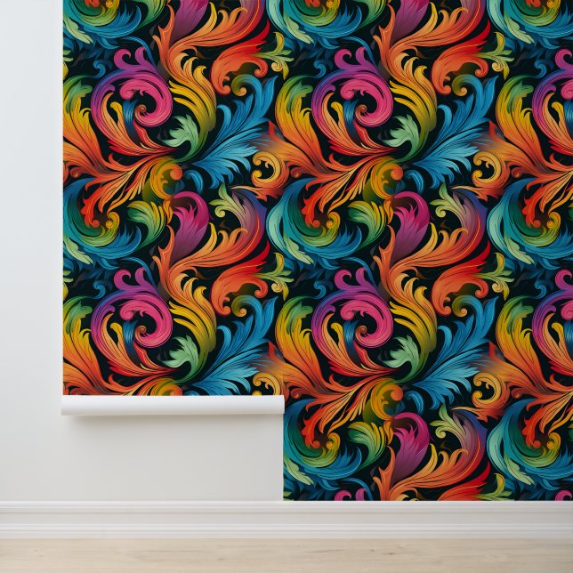 Papier Peint Abstract Rainbow Leaf Pattern (Application)