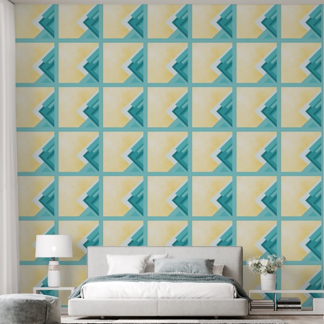 Papier Peint Abstract Teal and yellow art (Chambre à coucher)
