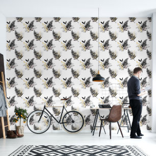 Papier Peint Abstrait Black Silver et Motif Gold