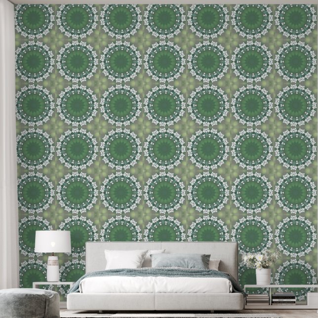 Papier Peint Abstrait Floral Élégant vert printemps (Chambre à coucher)