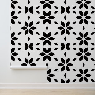 Papier Peint Abstrait floral noir et blanc moderne
