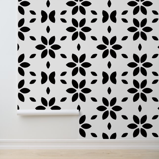 Papier Peint Abstrait floral noir et blanc moderne (Application)
