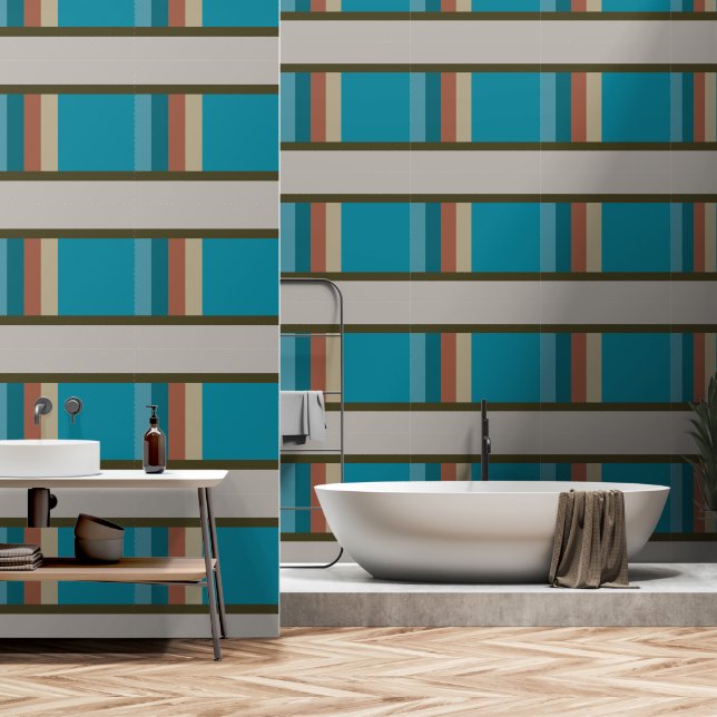 Papier Peint Abstrait Géométrique Bleu Aqua Gris Brown (Salle de bain)