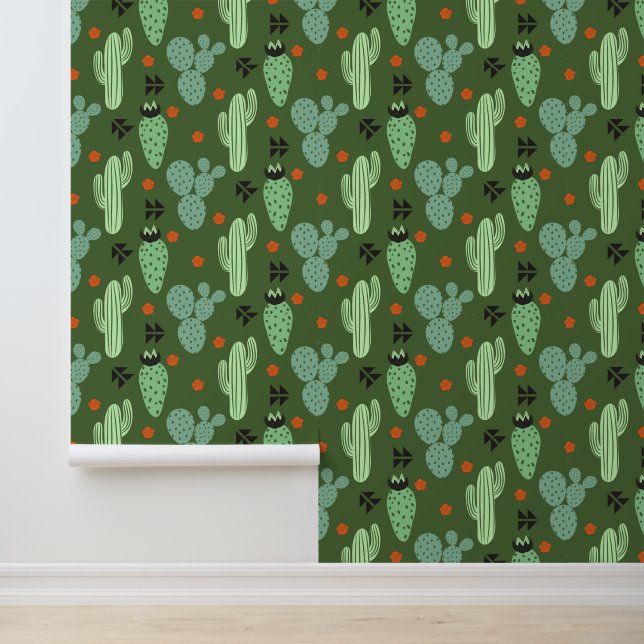 Papier Peint Abstrait Hipster Cactus Motif du désert (Application)