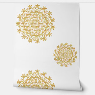 Papier peint Abstrait Mandala blanc or